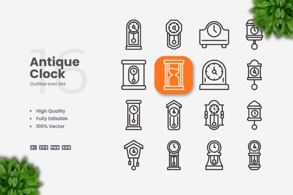 Antique Clock Icons in Modern Design