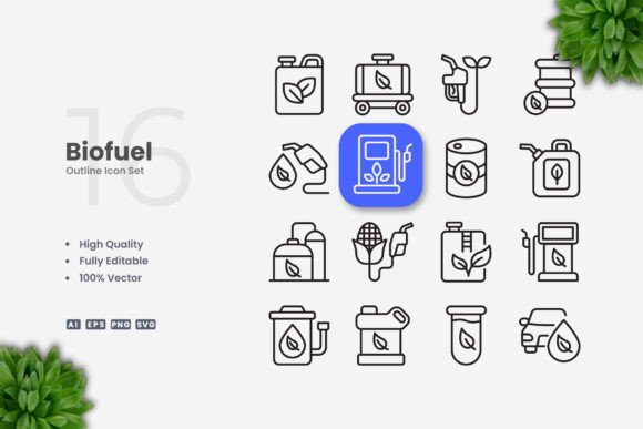 Biofuel Icons: Simple Clean Design for Every Project