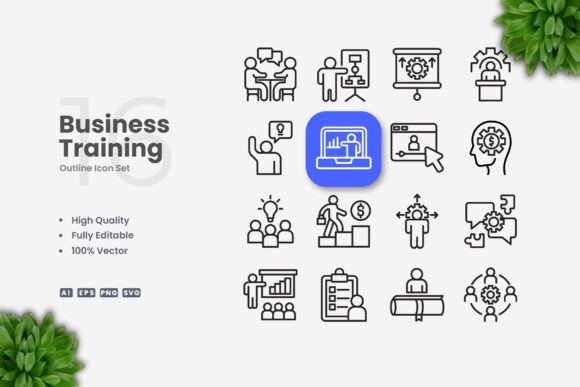 Business Training Icons: Clean Vector Graphics for Every Platform