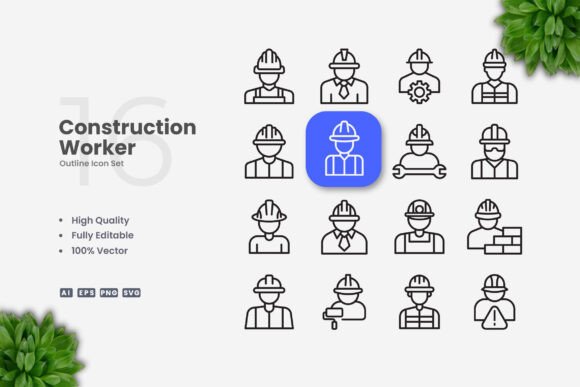 Clean Construction Worker Icons for Modern Design Needs