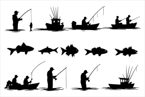 Fishing Scenes Silhouette Pack: A Versatile Resource for Design and Branding