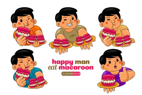 Man Eating Macaroon Vector Pack 02: A Designer’s Toolkit for Playful Visual Storytelling