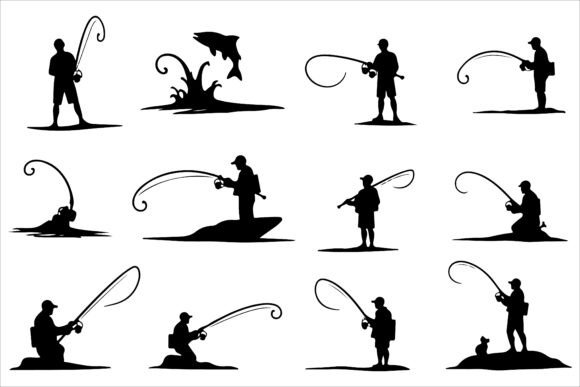 Silhouette of Fisherman and Gear Vector Pack Overview
